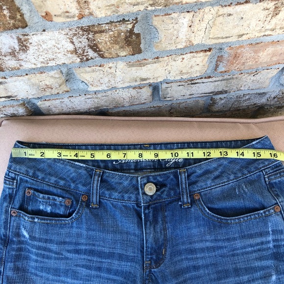 American Eagle Cotton Distressed Ripped Frayed Edges Mid Wash Cut Of Jeans 6 - Picture 9 of 16